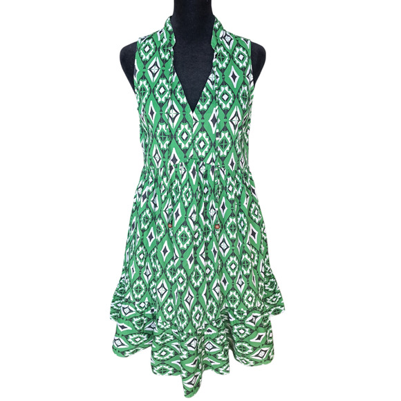 JAPNA Green Geometric Aztec Print Sleeveless A-Line Mini Sundress NWT Size Small - Picture 1 of 7